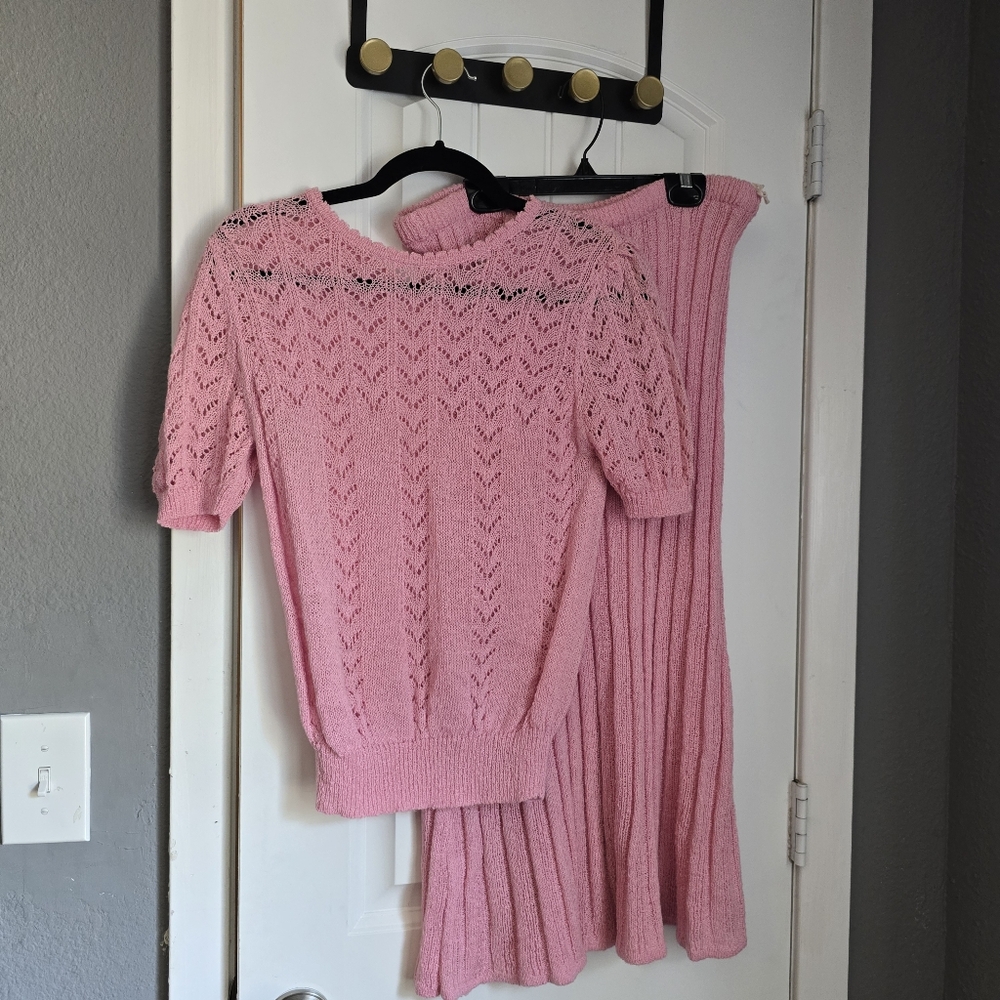 Vintage 1980s woven pink skirt & blouse